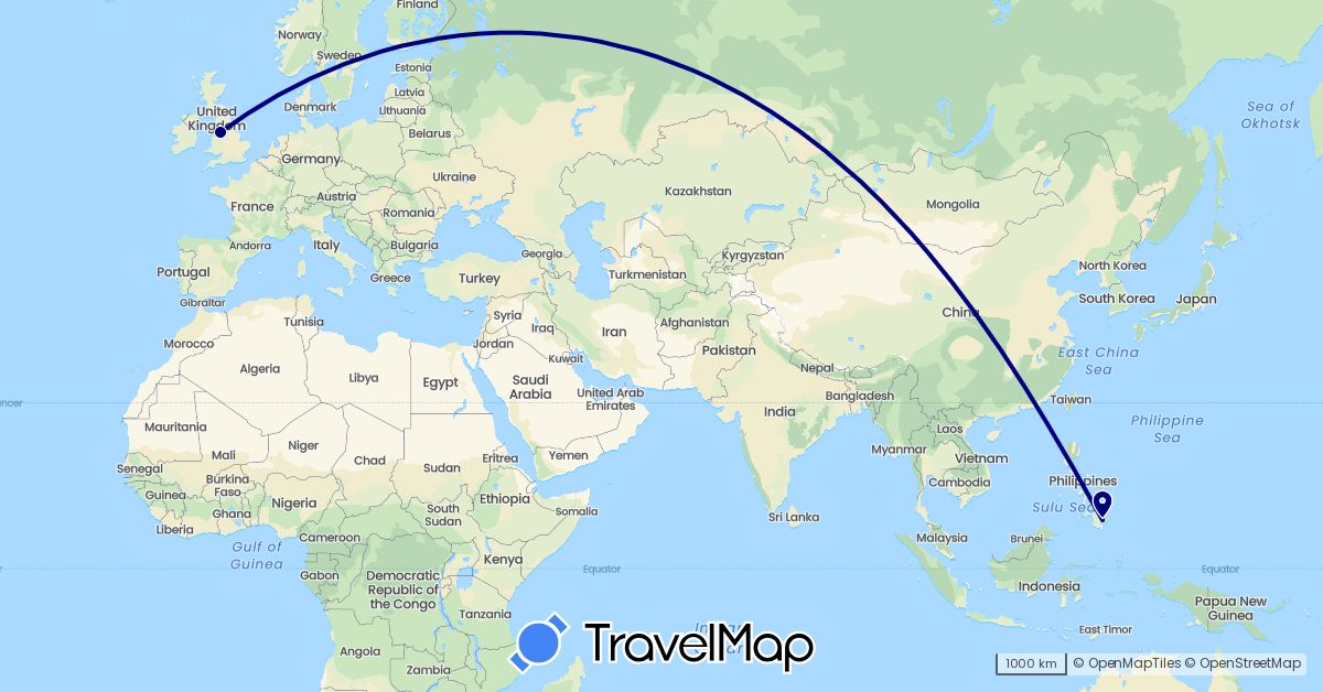 TravelMap itinerary: driving in United Kingdom, Philippines (Asia, Europe)